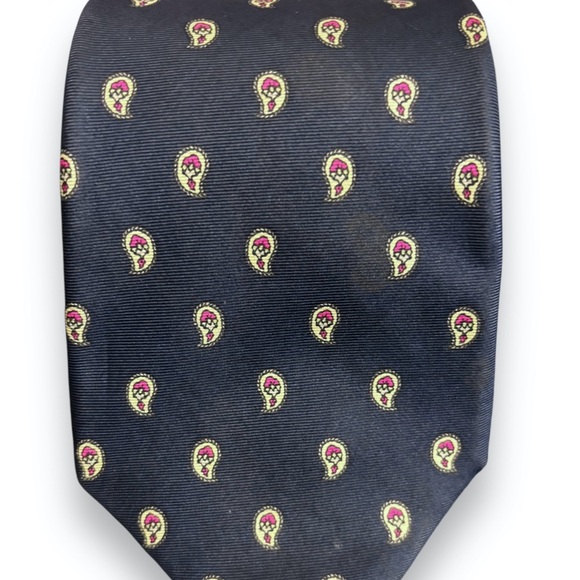 CHRISTIAN DIOR 100% Silk Tie Navy with Yellow & Red Paisley - Picture 5 of 5